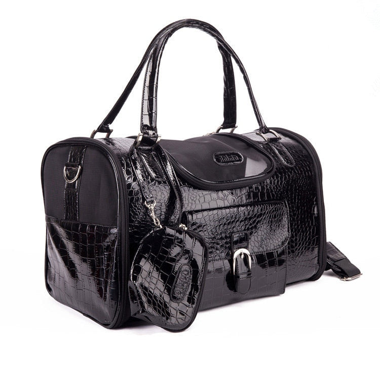 Crocodile PU Leather Pet Carrier Bag — Removable Pad, 3 Colors, S or M