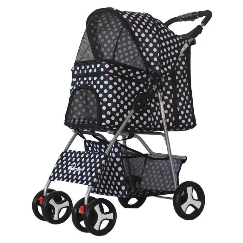 Foldable Four-Wheel Pet Stroller — Steel Frame, 22+ Colors & Patterns