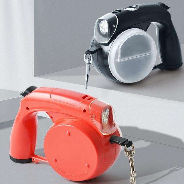 5-in-1 Retractable LED Dog Leash with Bowl, Water Cup & Poop Bag Dispenser