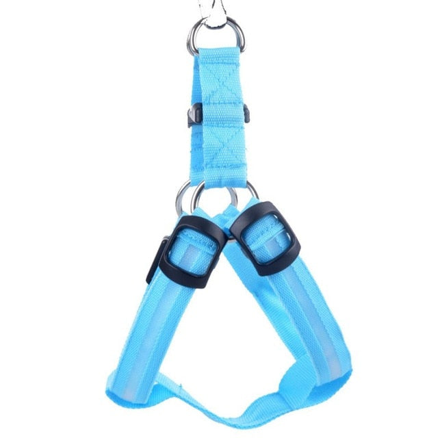 LED Light-Up Dog Harness — Nylon, 3 Flash Modes, 7 Colors, Sizes XS–XL