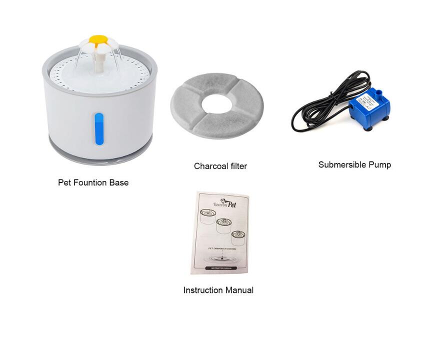 2.4L LED Pet Water Fountain — PP + Stainless Steel, USB, IP68, Quiet Pump
