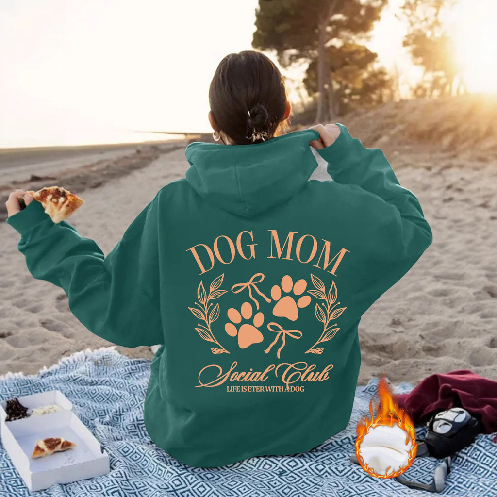 Dog Mom Printed Hoodie — Loose Fit, Lantern Sleeve, 5 Sizes, 8 Colors