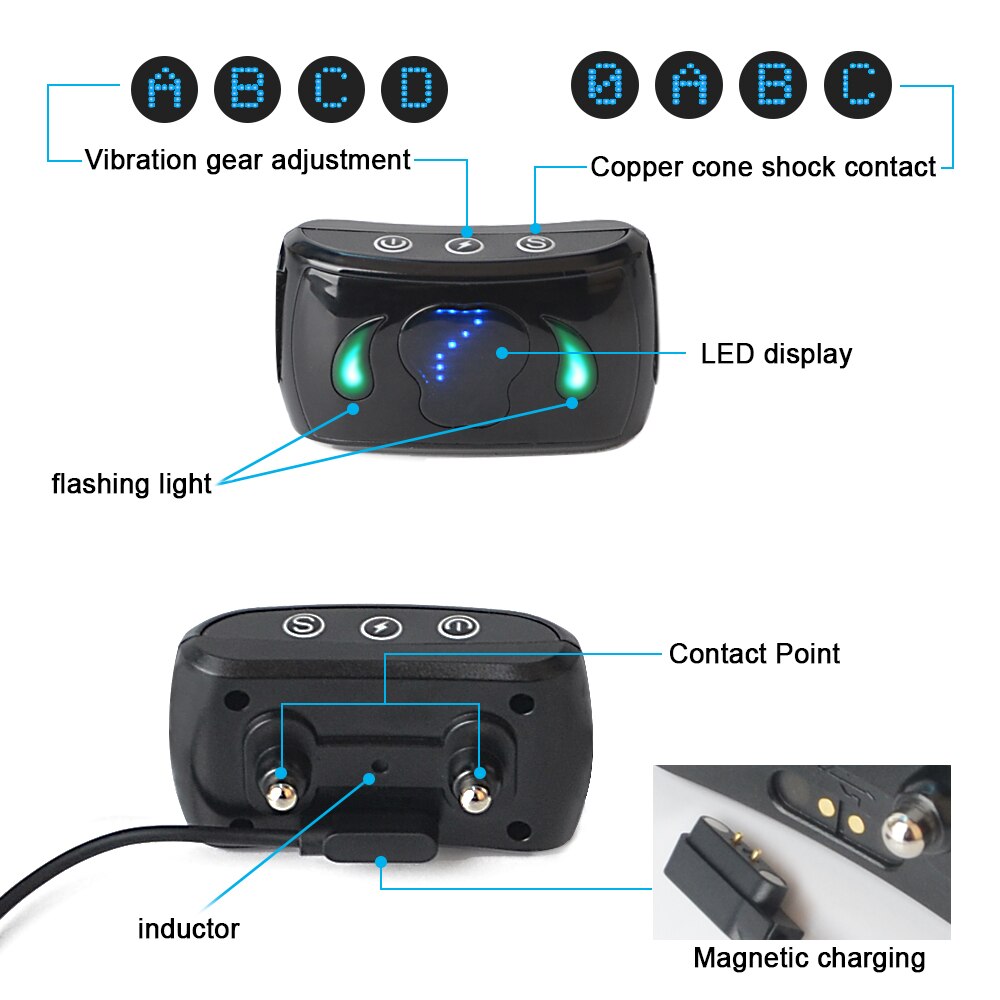 Anti-Bark Collar — Vibration, Shock & LED, IP65 Waterproof, Adjustable Sensitivity, 4 Colors