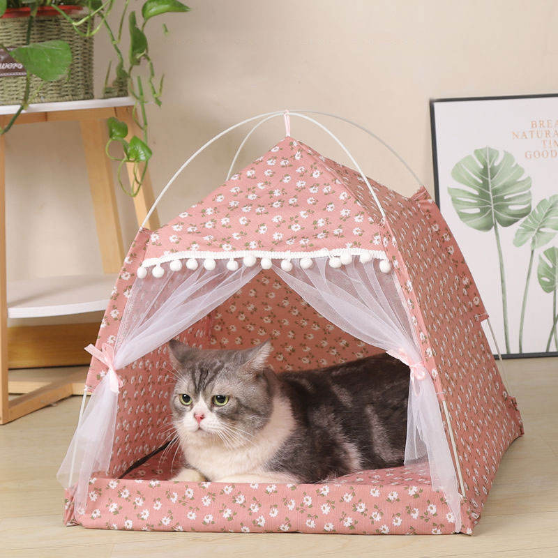Canvas Pet Teepee Tent Bed — Indoor Cave Bed for Dogs & Cats, Sizes S–XL, 2 Colors