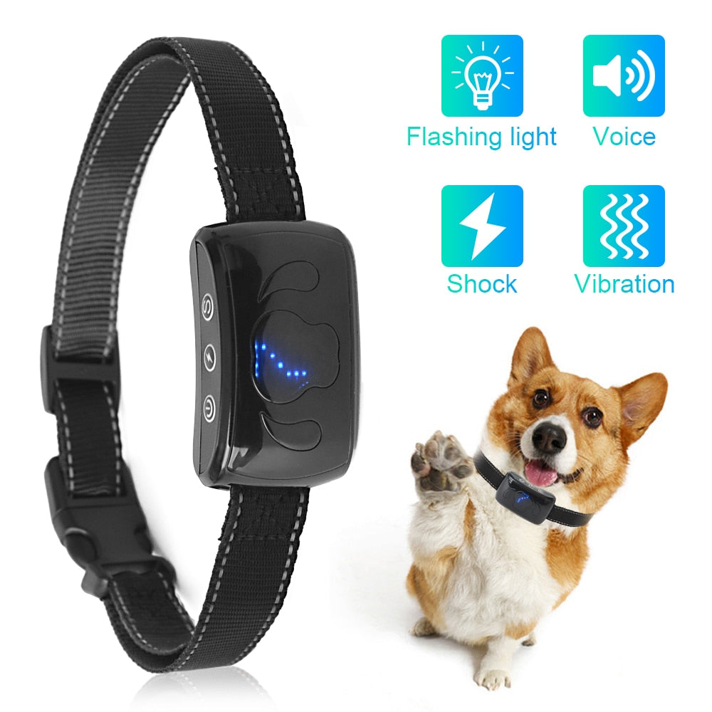 Anti-Bark Collar — Vibration, Shock & LED, IP65 Waterproof, Adjustable Sensitivity, 4 Colors