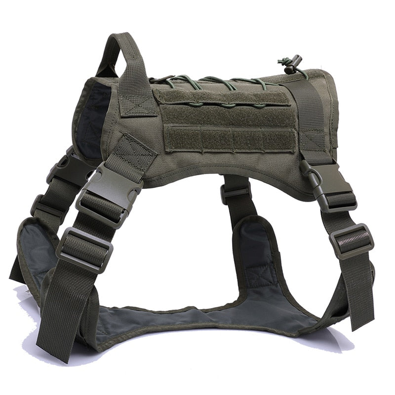 Tactical Dog Harness — 1000D Nylon, MOLLE System, 4 Colors, Sizes M–XL