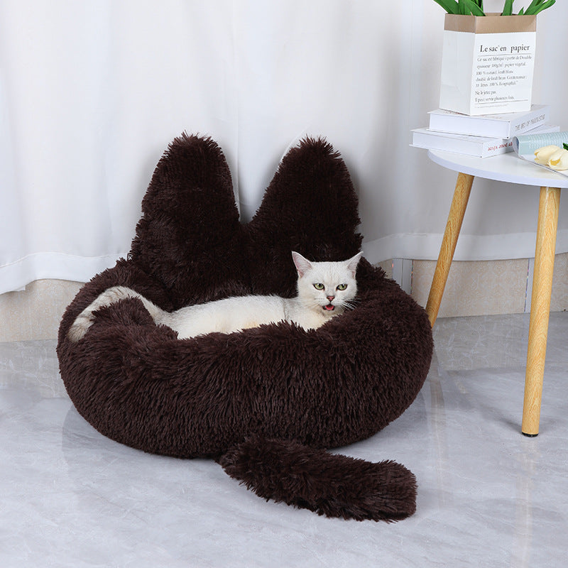 Round Plush Pet Bed — All-Season Cat & Dog House with PP Cotton Fill