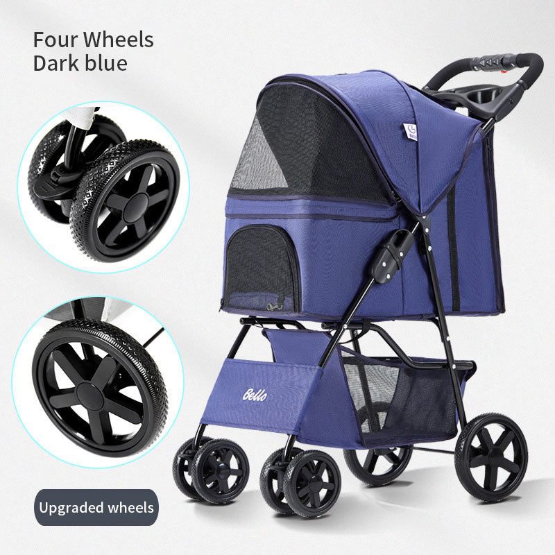 Foldable 4-Wheel Pet Stroller with Rain Cover — Up to 30 kg