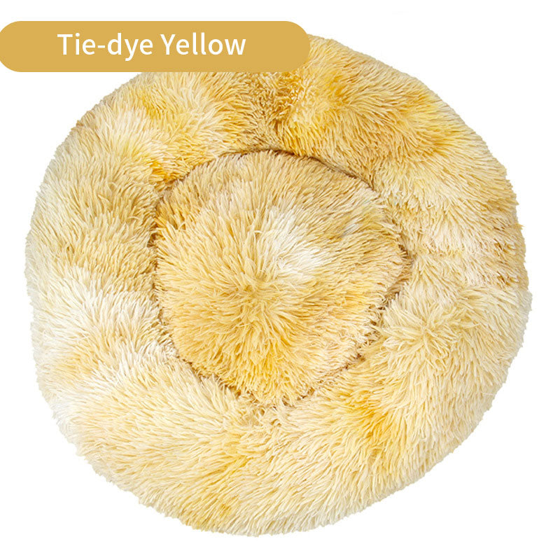 Tie-Dye Round Plush Pet Bed — Non-Slip, 9 Sizes, 11 Colors