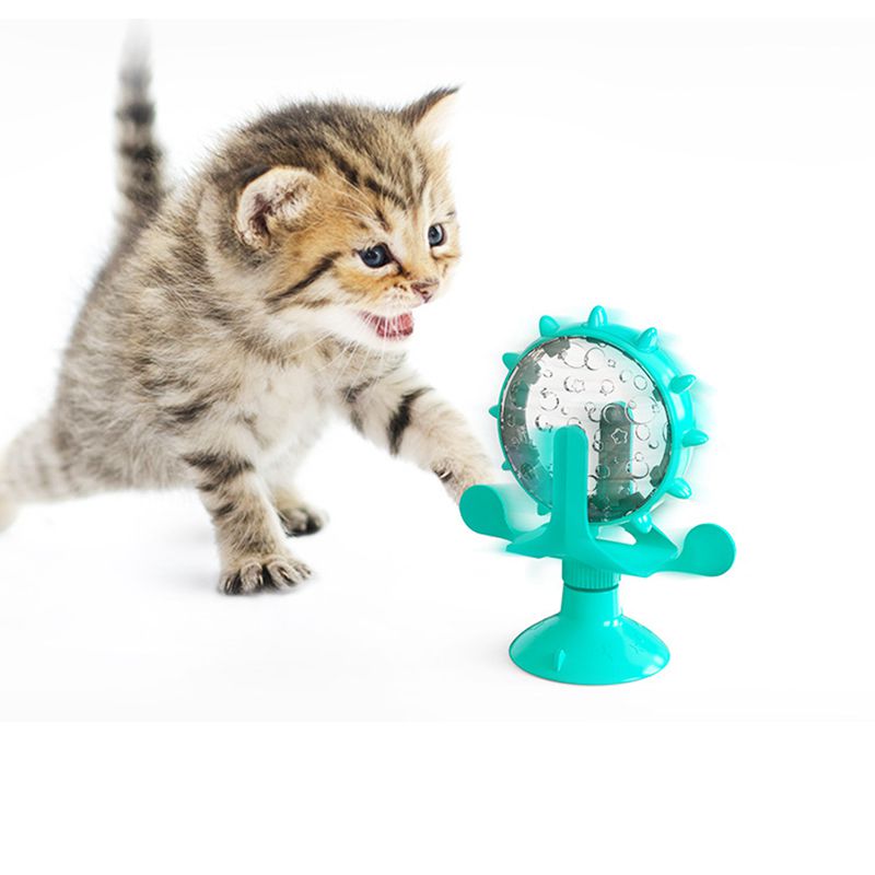 Cat Windmill Turntable Treat Leaking Toy — 360° Spin, Suction Base, ABS+TPR, 4 Colors