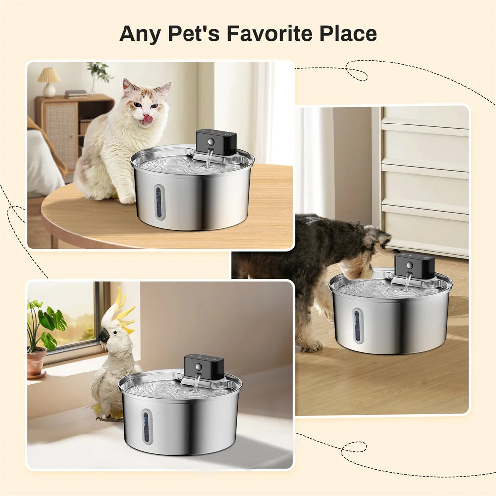 3.2L Wireless Smart Pet Water Fountain — 304 Stainless Steel, Motion Sensing