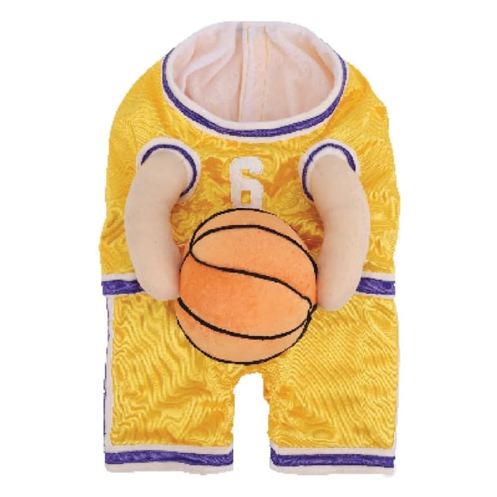 Dog Basketball Jersey Costume with Ball — Sporty Pet Outfit, Red & Yellow, Sizes S–L