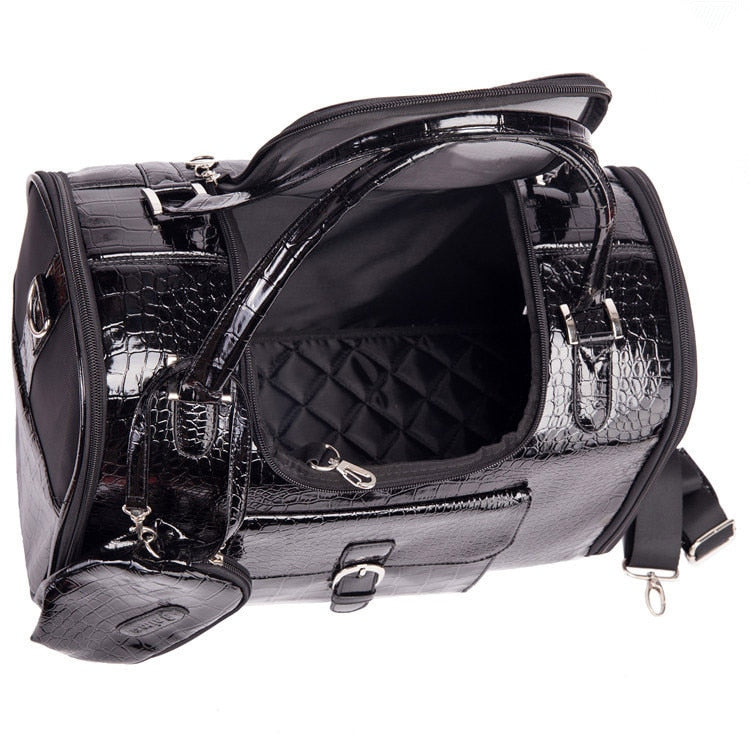 Crocodile PU Leather Pet Carrier Bag — Removable Pad, 3 Colors, S or M