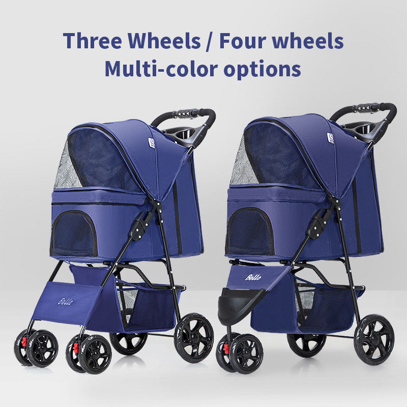 Foldable 4-Wheel Pet Stroller with Rain Cover — Up to 30 kg