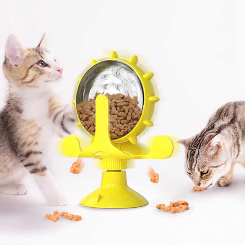 Cat Windmill Turntable Treat Leaking Toy — 360° Spin, Suction Base, ABS+TPR, 4 Colors