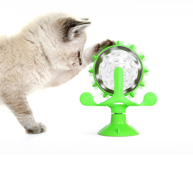 Cat Windmill Turntable Treat Leaking Toy — 360° Spin, Suction Base, ABS+TPR, 4 Colors