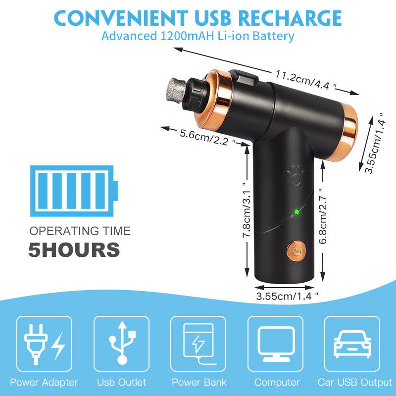 Rechargeable Electric Pet Nail Grinder – Quiet USB Nail Polisher for Dogs & Cats | 1200mAh