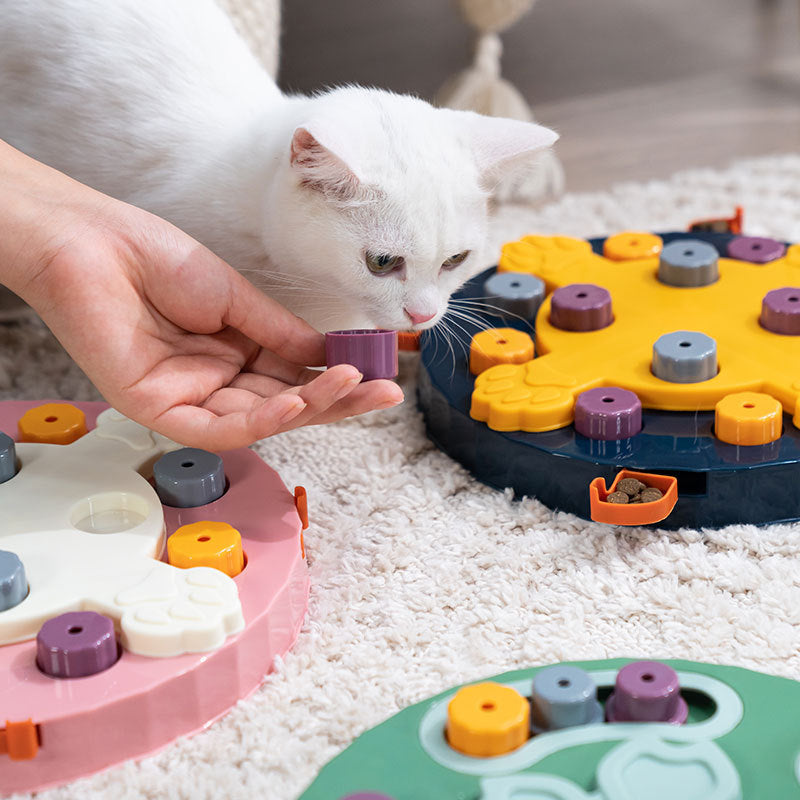 Slow Feeder Puzzle Bowl for Dogs & Cats – Anti-Gulp PP Bowl in Paw Print & Sakura Designs