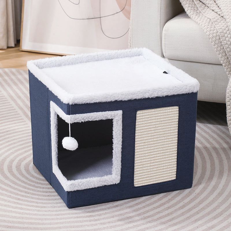 Foldable Pet Storage Stool & Bed — Wood Frame, Cat & Dog Bed, 4 Styles