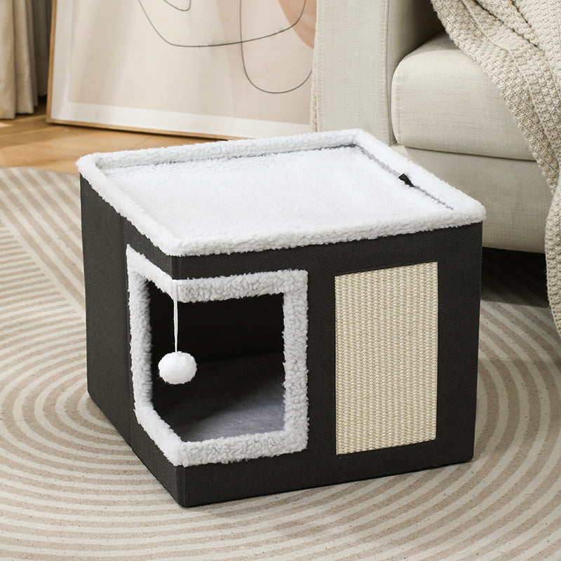 Foldable Pet Storage Stool & Bed — Wood Frame, Cat & Dog Bed, 4 Styles