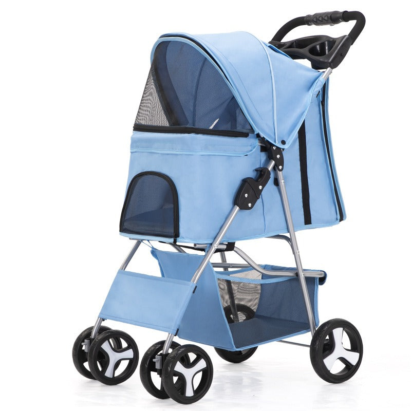 Foldable Four-Wheel Pet Stroller — Steel Frame, 22+ Colors & Patterns