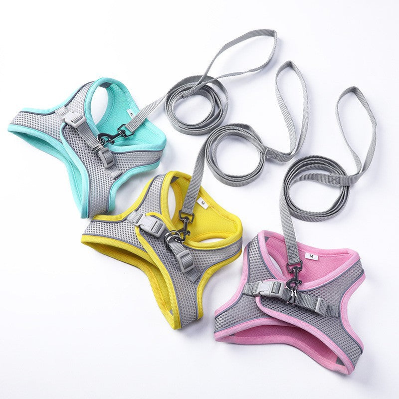 Reflective Vest Harness with Leash — Polyester, 5 Sizes, 3 Colors, 1.5m Leash Included