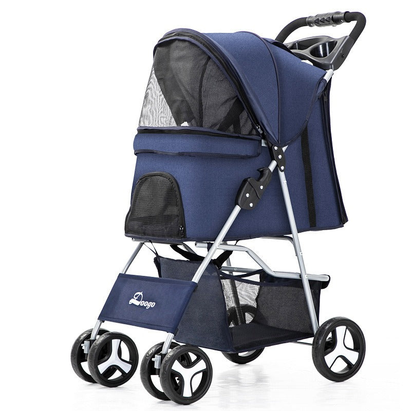 Foldable Four-Wheel Pet Stroller — Steel Frame, 22+ Colors & Patterns