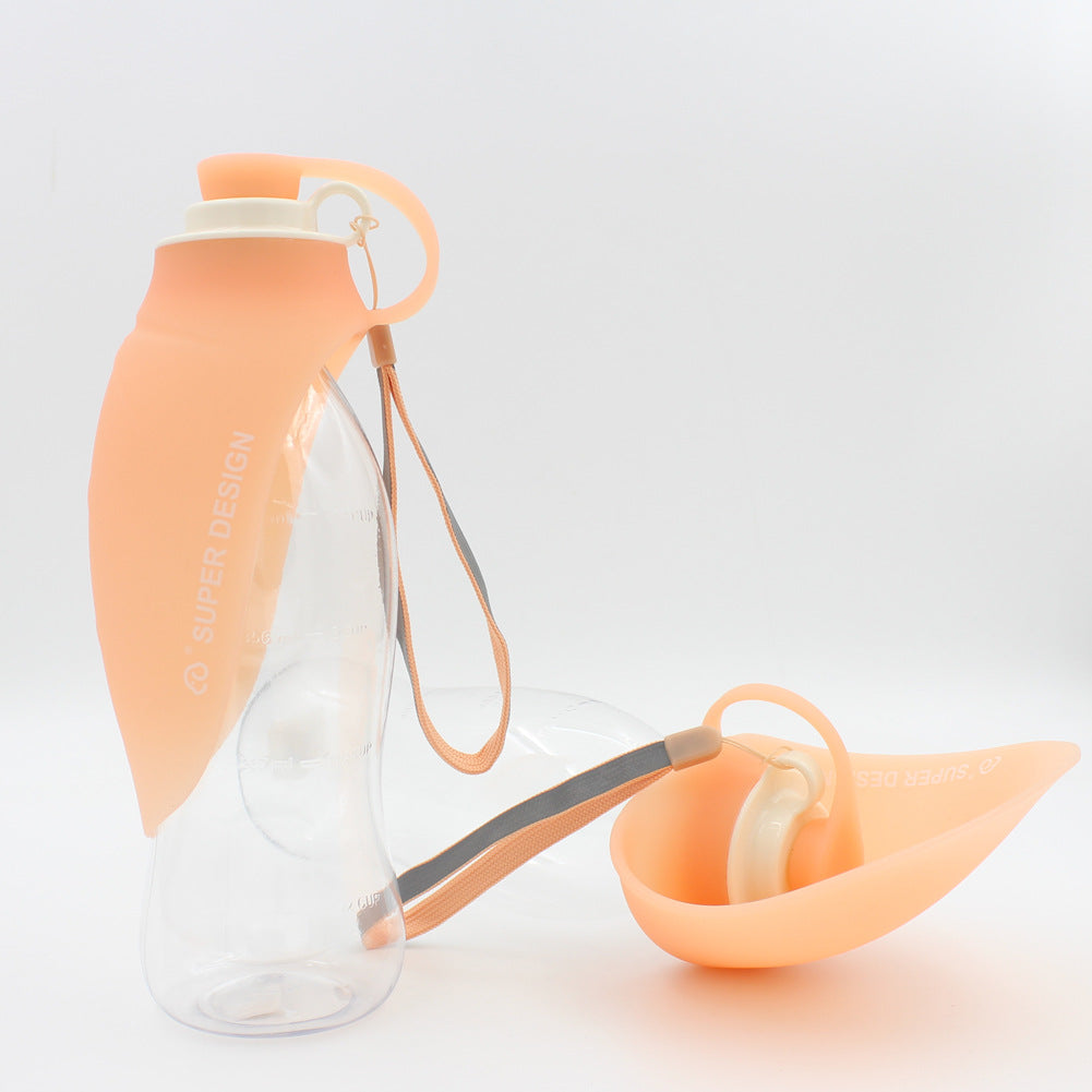 580ml Portable Dog Water Bottle — Flip Cup, Leak-Proof, Food-Grade Silicone