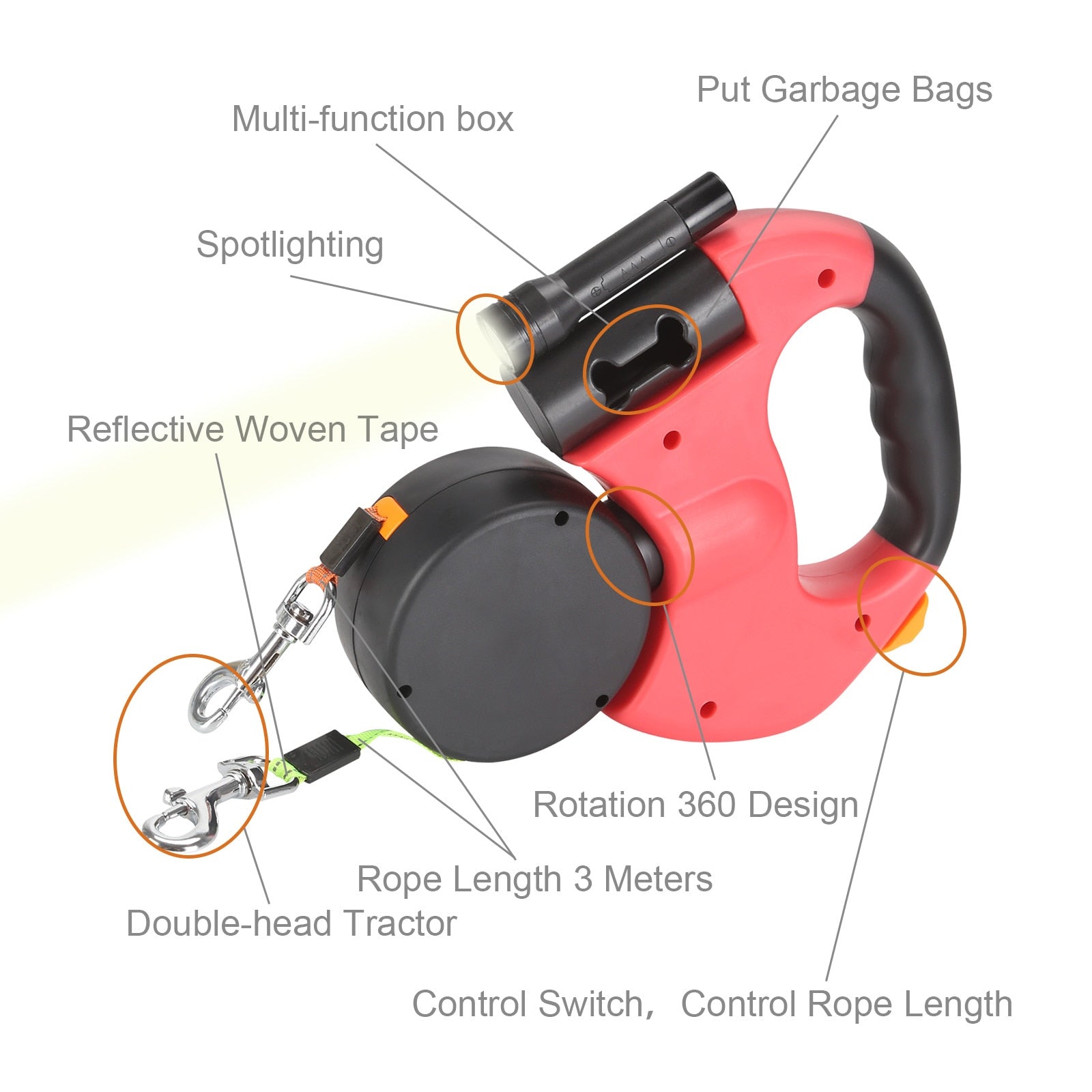 Retractable Dual Dog Leash — Zero-Tangle Nylon, 3M, 3 Colors