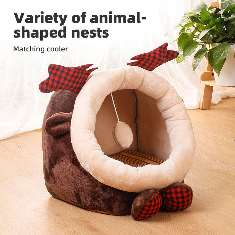 Novelty Animal Pet Bed – Cozy Plush Dog & Cat Nest in Koala, Deer & Holiday Designs | S–L