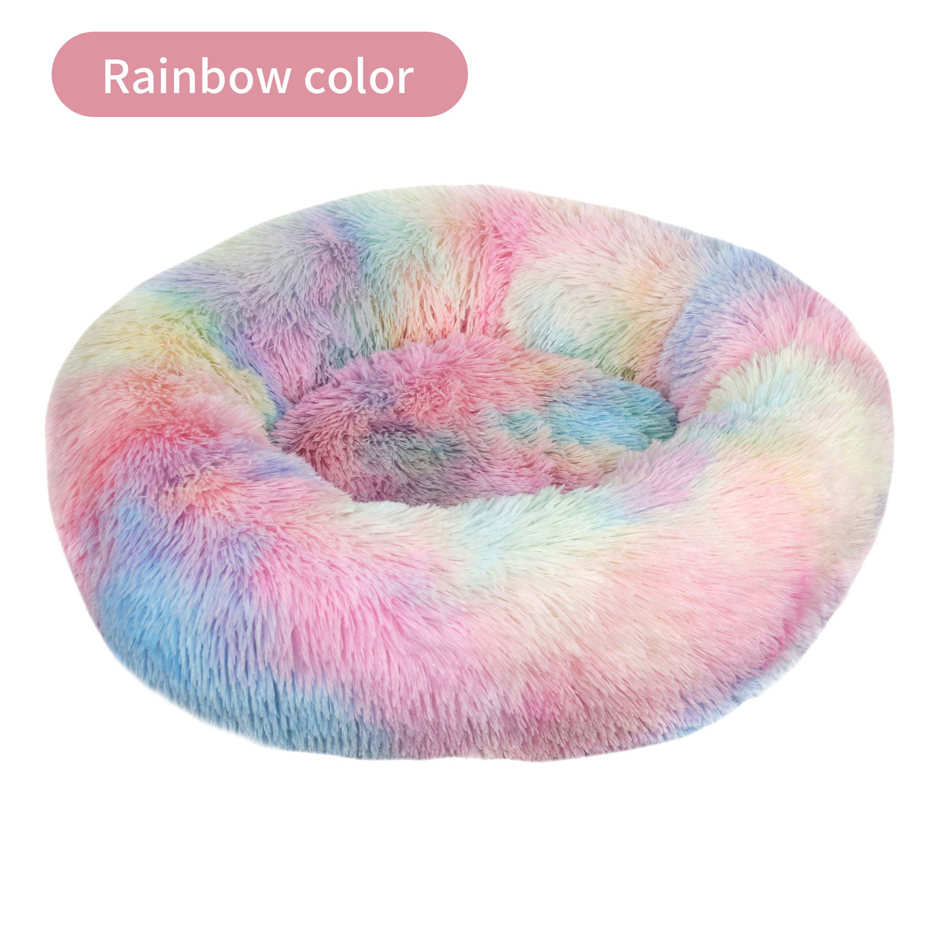 Tie-Dye Round Plush Pet Bed — Non-Slip, 9 Sizes, 11 Colors