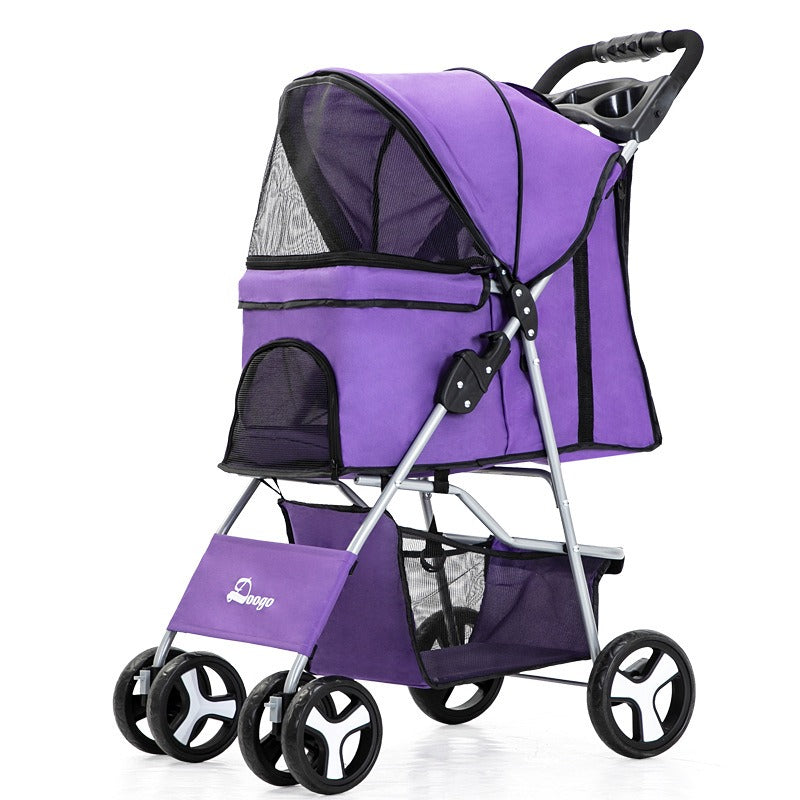 Foldable Four-Wheel Pet Stroller — Steel Frame, 22+ Colors & Patterns