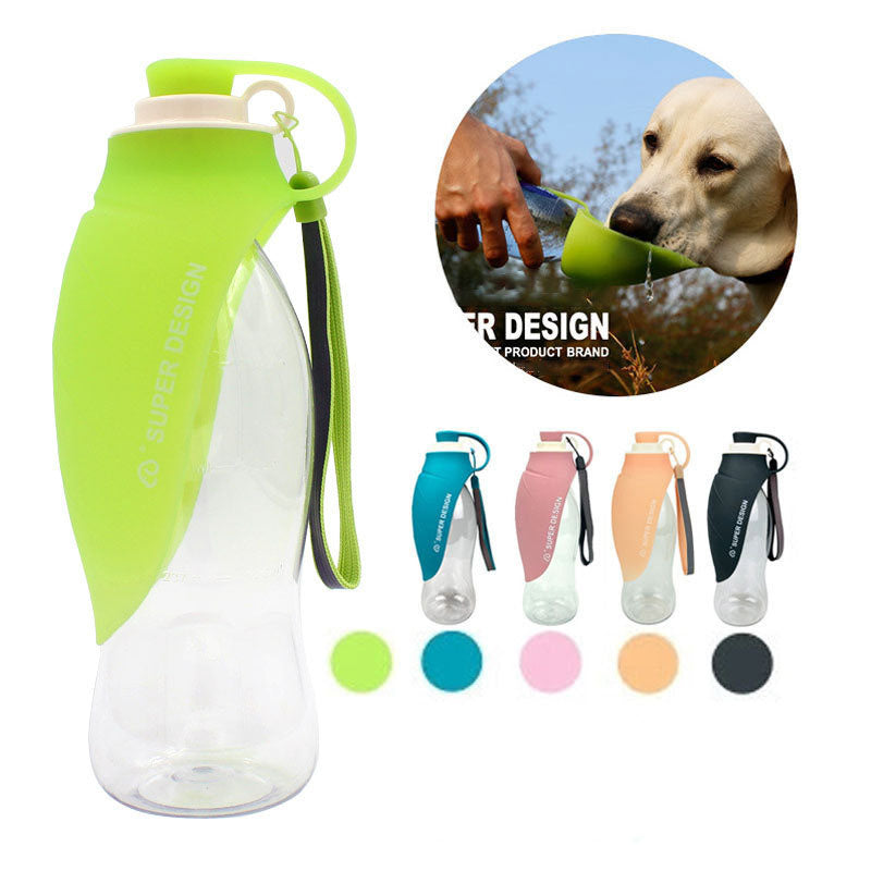 580ml Portable Dog Water Bottle — Flip Cup, Leak-Proof, Food-Grade Silicone