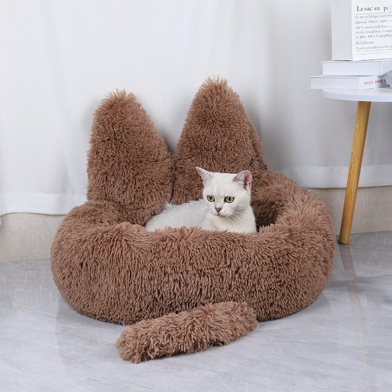 Round Plush Pet Bed — All-Season Cat & Dog House with PP Cotton Fill