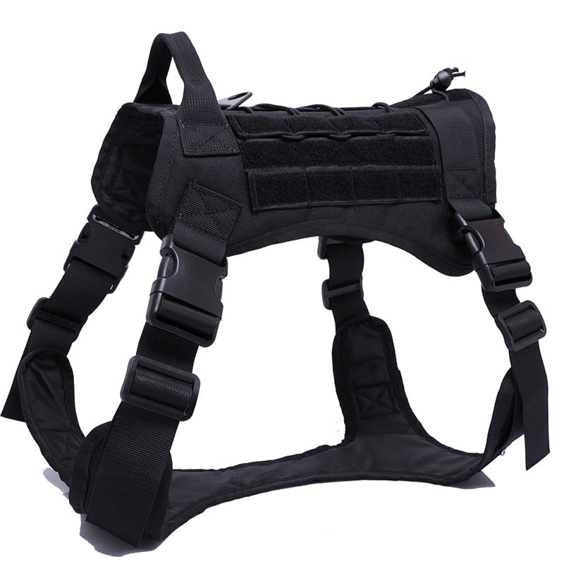 Tactical Dog Harness — 1000D Nylon, MOLLE System, 4 Colors, Sizes M–XL