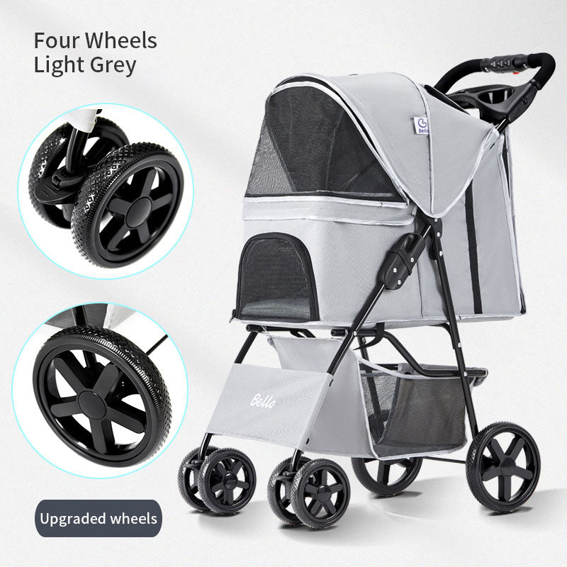 Foldable 4-Wheel Pet Stroller with Rain Cover — Up to 30 kg