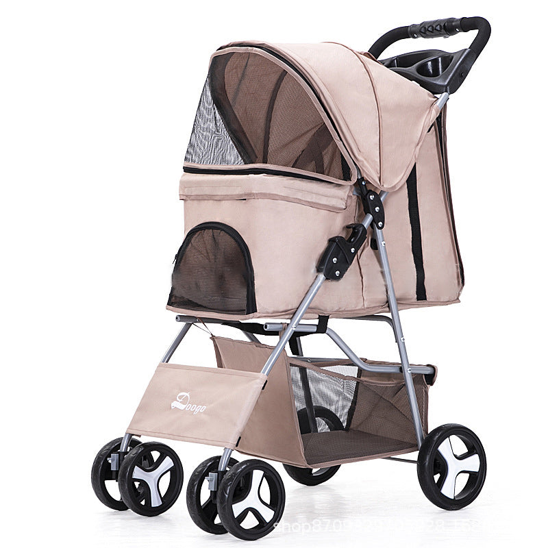 Foldable Four-Wheel Pet Stroller — Steel Frame, 22+ Colors & Patterns