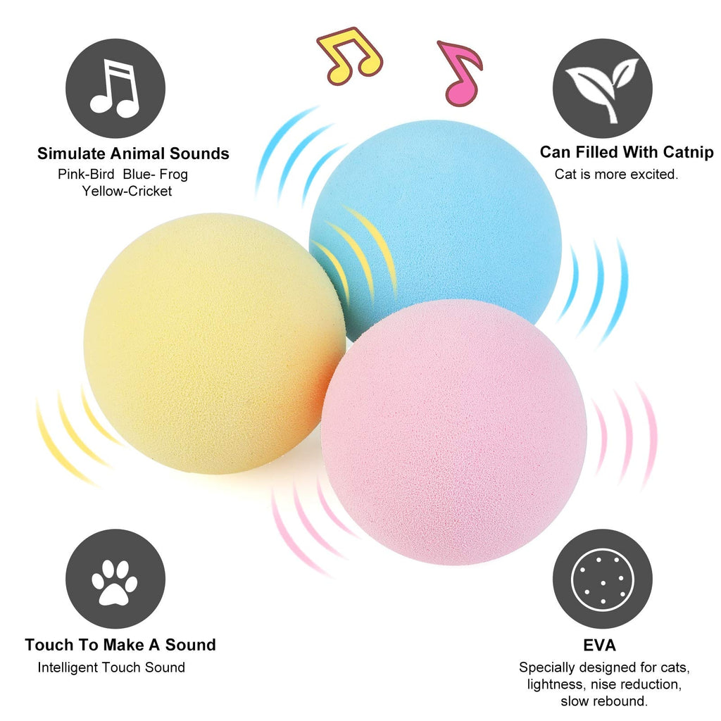 Interactive Catnip Sound Ball — Touch-Triggered Animal Sounds, EVA or Wool, 3 Colors
