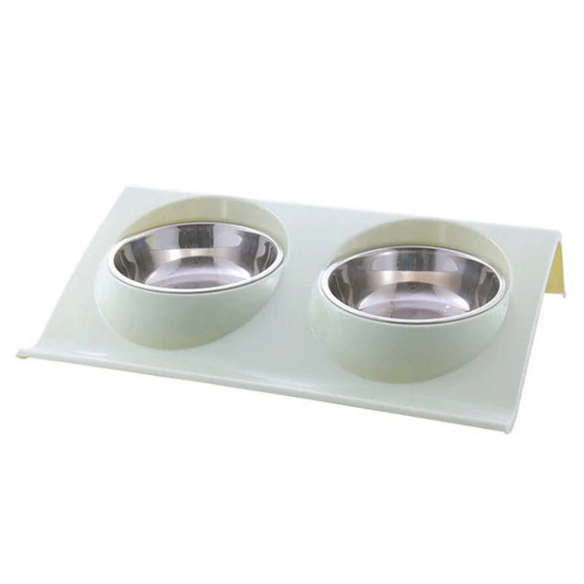 Stainless Steel Double Pet Bowl – Travel Feeding & Water Tableware for Dogs & Cats
