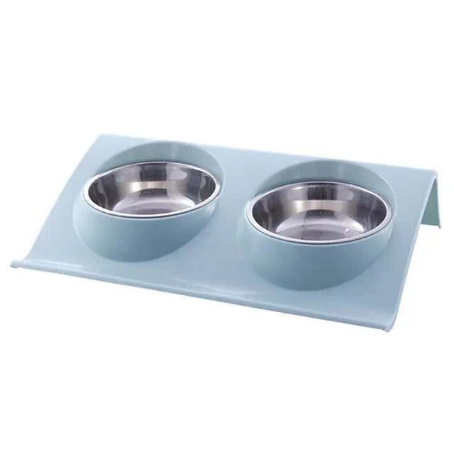 Stainless Steel Double Pet Bowl – Travel Feeding & Water Tableware for Dogs & Cats