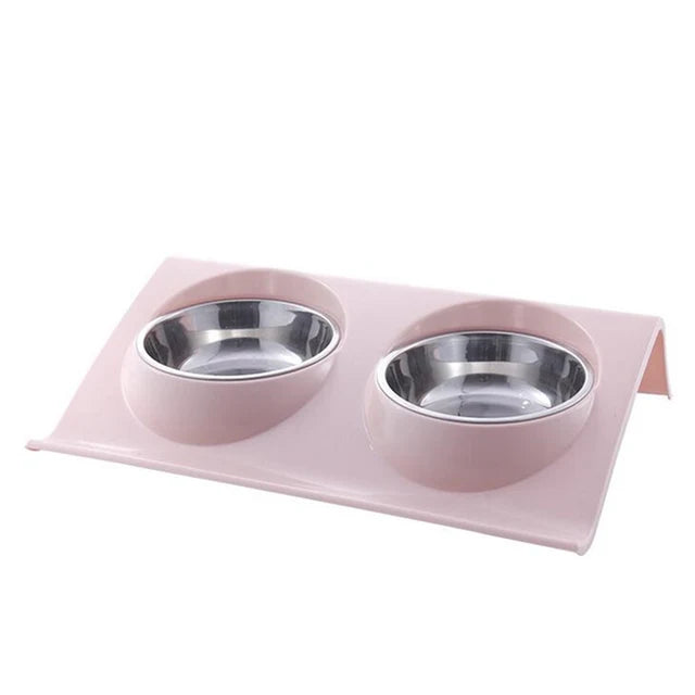 Stainless Steel Double Pet Bowl – Travel Feeding & Water Tableware for Dogs & Cats