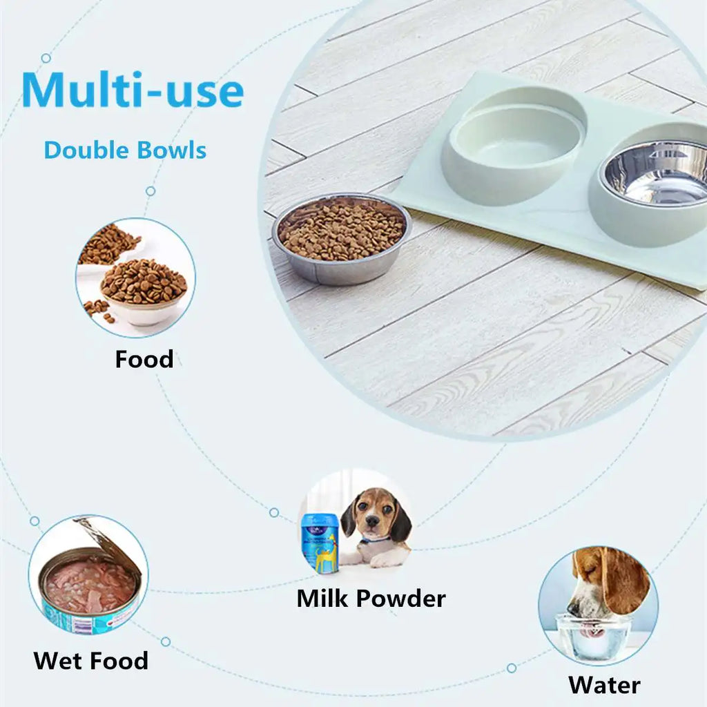 Stainless Steel Double Pet Bowl – Travel Feeding & Water Tableware for Dogs & Cats