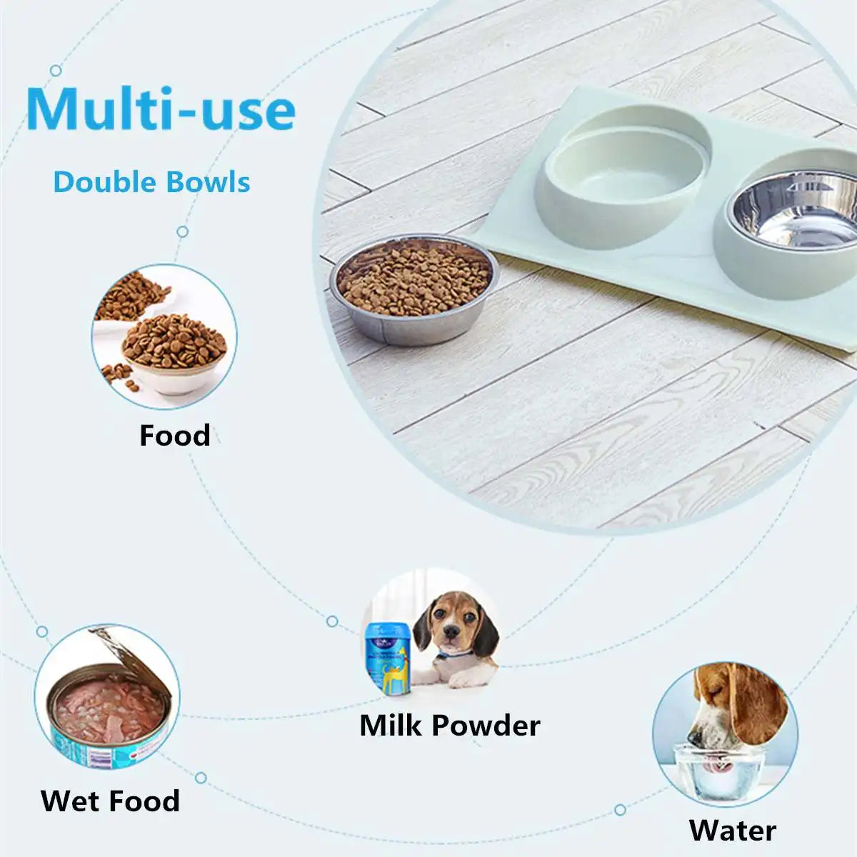 Stainless Steel Double Pet Bowl – Travel Feeding & Water Tableware for Dogs & Cats