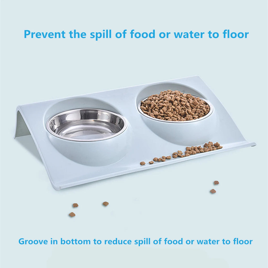Stainless Steel Double Pet Bowl – Travel Feeding & Water Tableware for Dogs & Cats