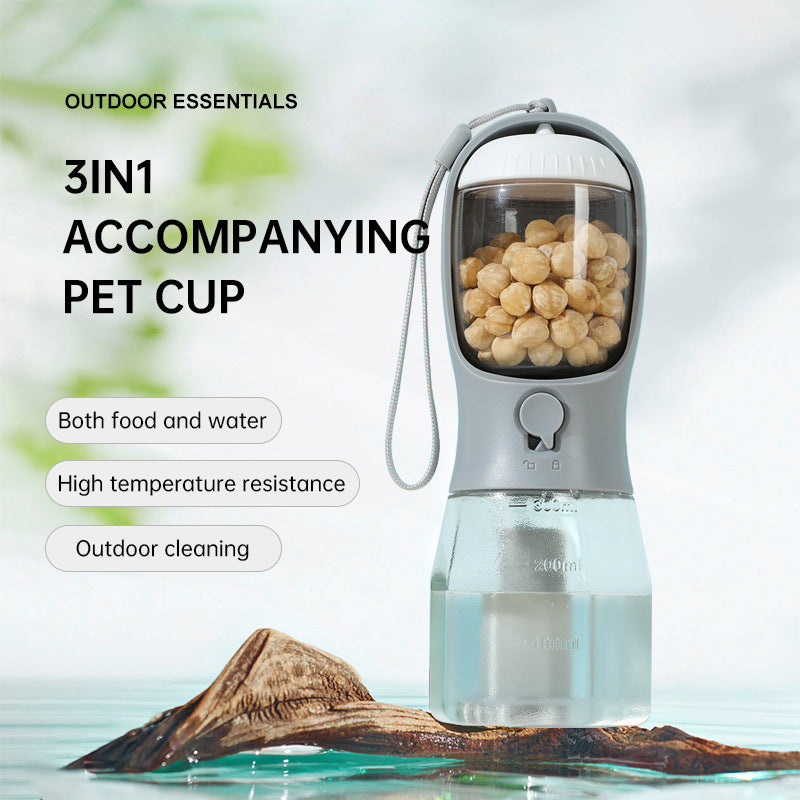 3-in-1 Portable Pet Water Bottle — Water, Food & Poop Bags in One