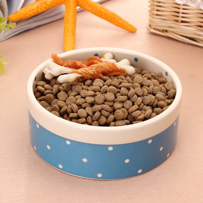 Ceramic Pet Bowl — Polka Dot Pattern, Blue or Pink, Dogs & Cats