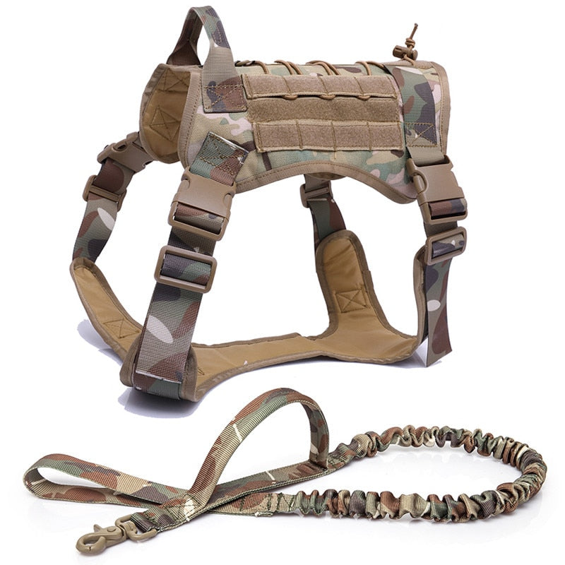 Tactical Dog Harness — 1000D Nylon, MOLLE System, 4 Colors, Sizes M–XL