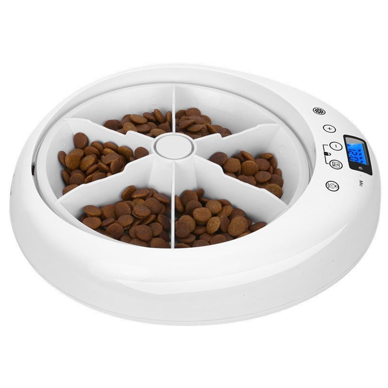 6-Meal Automatic Pet Feeder — LCD Display, Voice Recording & Anti-Pinch Safety