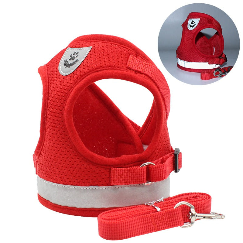 Reflective Breathable Dog Harness Vest with Leash – Polyester Mesh No-Pull Chest Strap | XS–XL