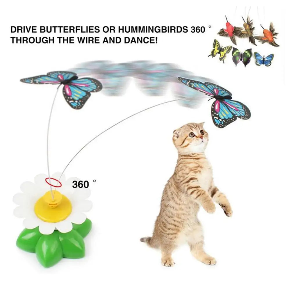 Electric Butterfly & Hummingbird Cat Toy — Auto-Rotating, PP + Steel Wire, Random Color